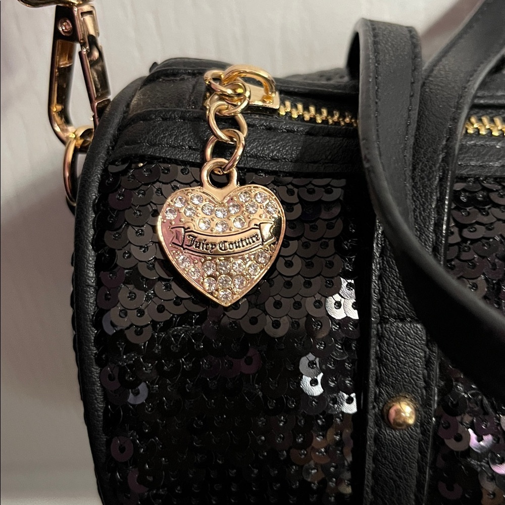 Juicy Couture Black Sequin Barrel Bag with Gold Heart Charm - Picture 5 of 7